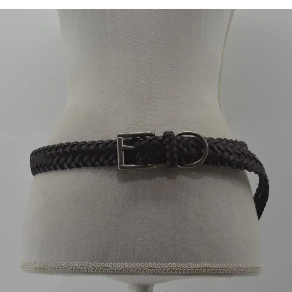 CRL Brown Leather Braided Weaved Men's Belt Silver Size 38